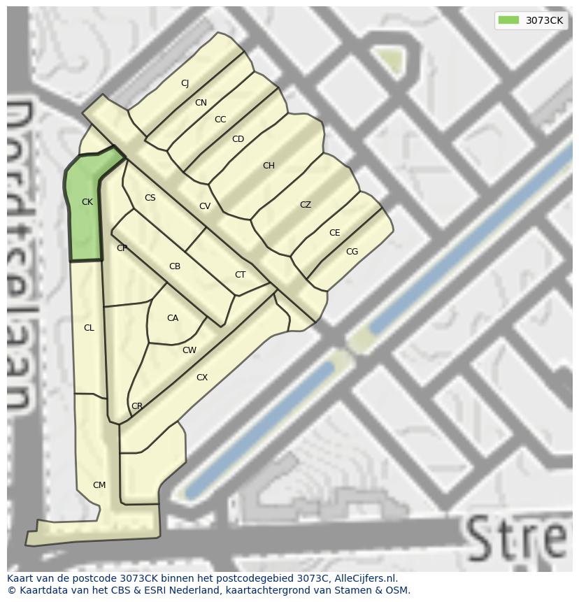 Afbeelding van het postcodegebied 3073 CK op de kaart.