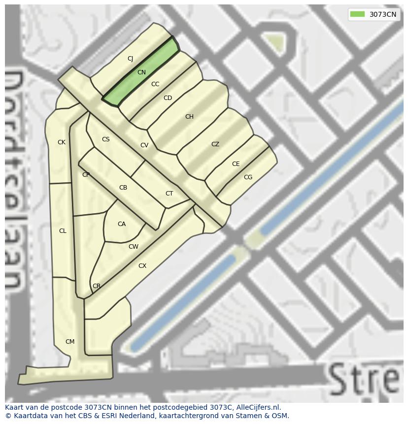 Afbeelding van het postcodegebied 3073 CN op de kaart.