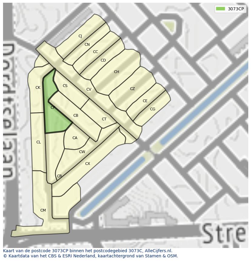 Afbeelding van het postcodegebied 3073 CP op de kaart.
