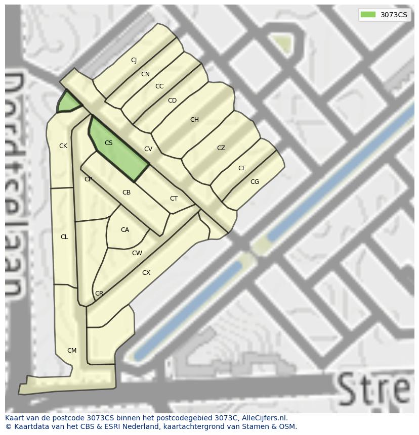 Afbeelding van het postcodegebied 3073 CS op de kaart.