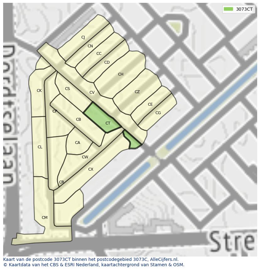 Afbeelding van het postcodegebied 3073 CT op de kaart.