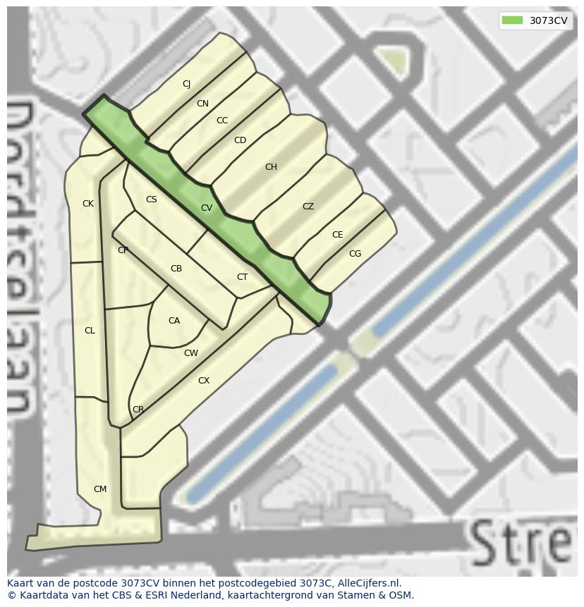 Afbeelding van het postcodegebied 3073 CV op de kaart.