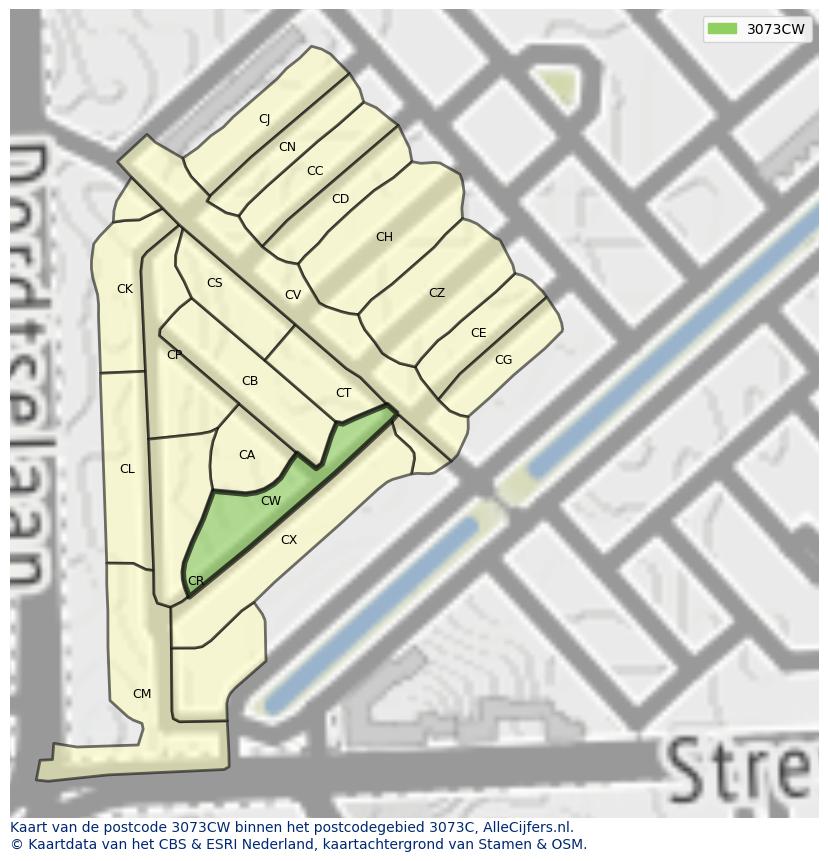 Afbeelding van het postcodegebied 3073 CW op de kaart.
