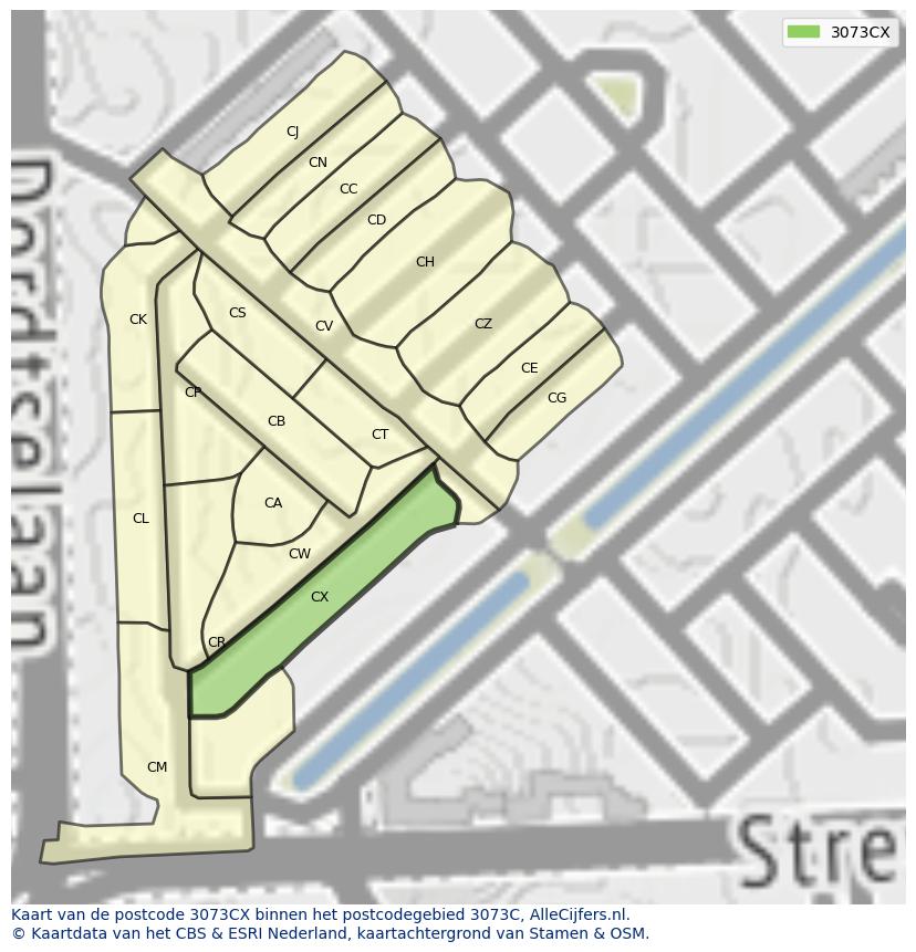 Afbeelding van het postcodegebied 3073 CX op de kaart.