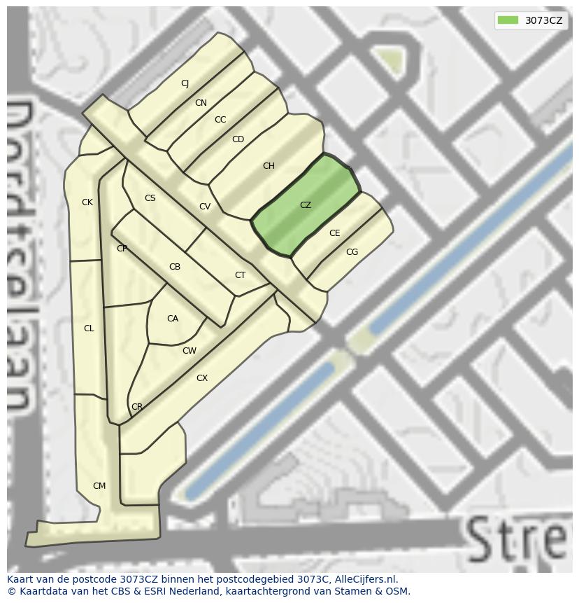 Afbeelding van het postcodegebied 3073 CZ op de kaart.