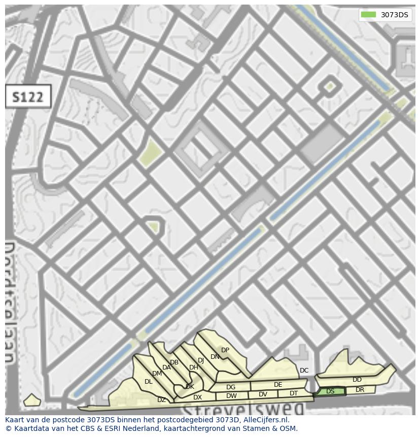 Afbeelding van het postcodegebied 3073 DS op de kaart.