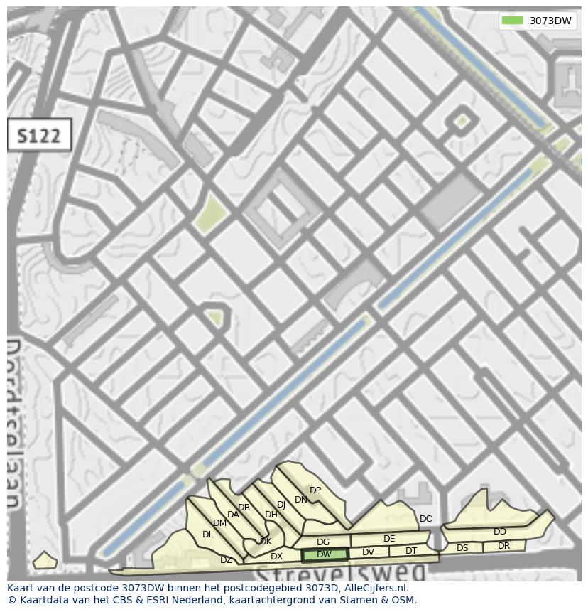 Afbeelding van het postcodegebied 3073 DW op de kaart.