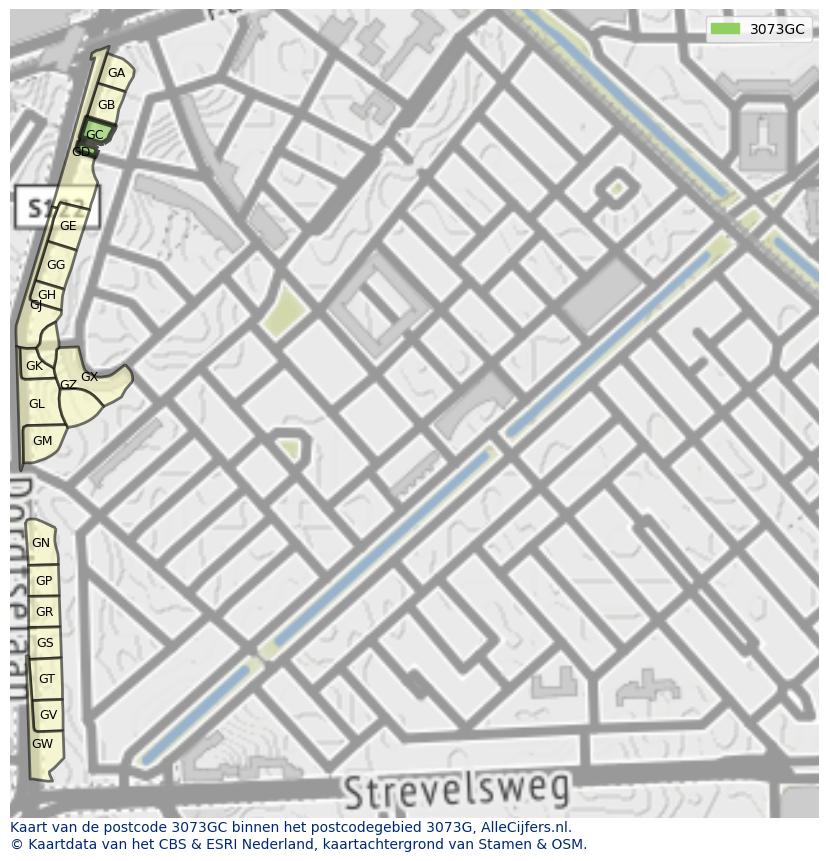Afbeelding van het postcodegebied 3073 GC op de kaart.