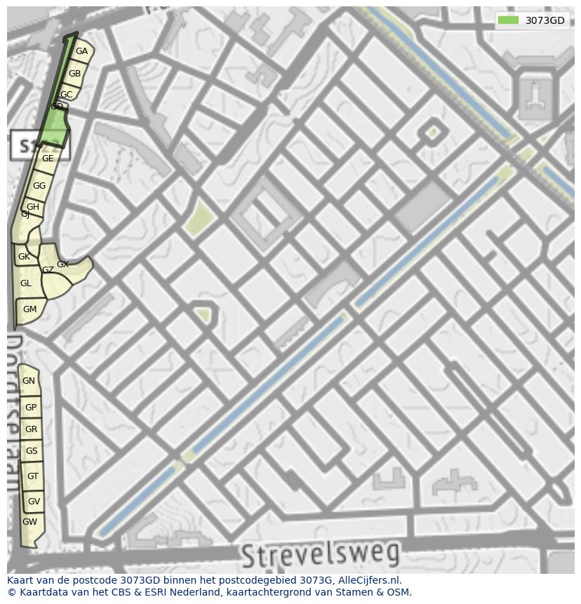 Afbeelding van het postcodegebied 3073 GD op de kaart.
