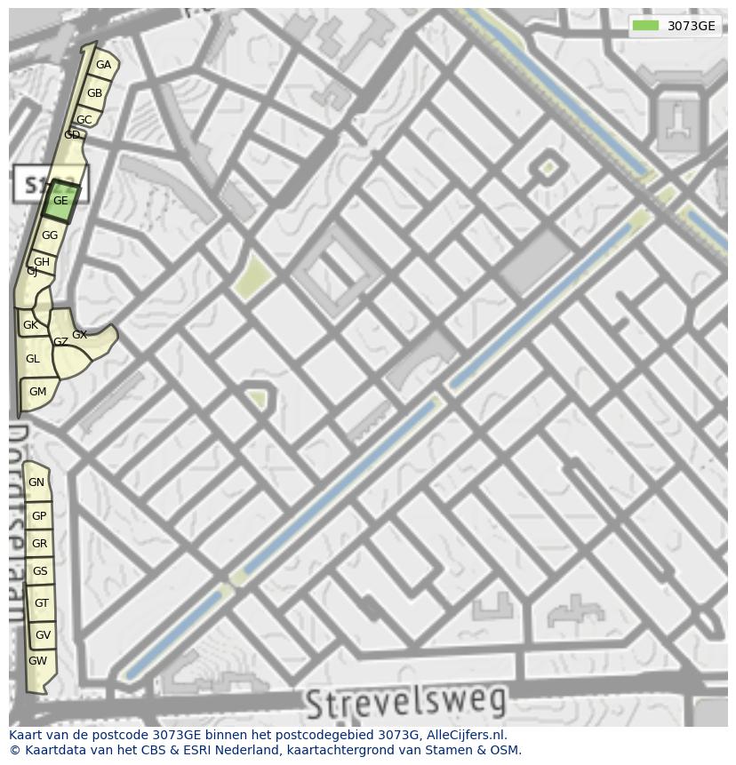 Afbeelding van het postcodegebied 3073 GE op de kaart.