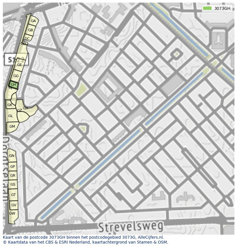 Afbeelding van het postcodegebied 3073 GH op de kaart.