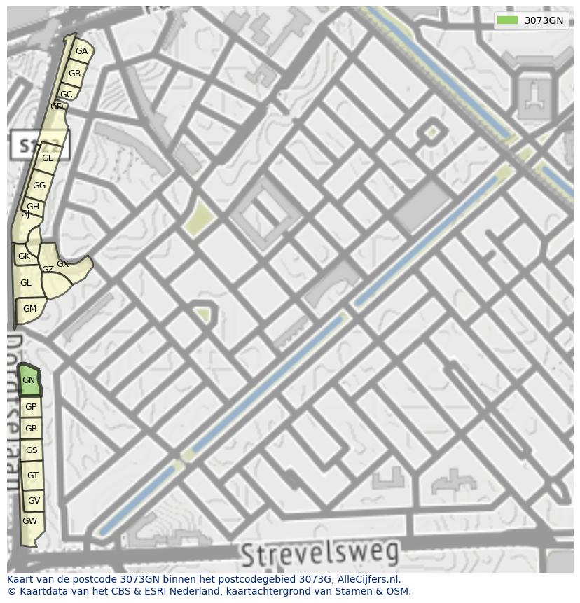 Afbeelding van het postcodegebied 3073 GN op de kaart.