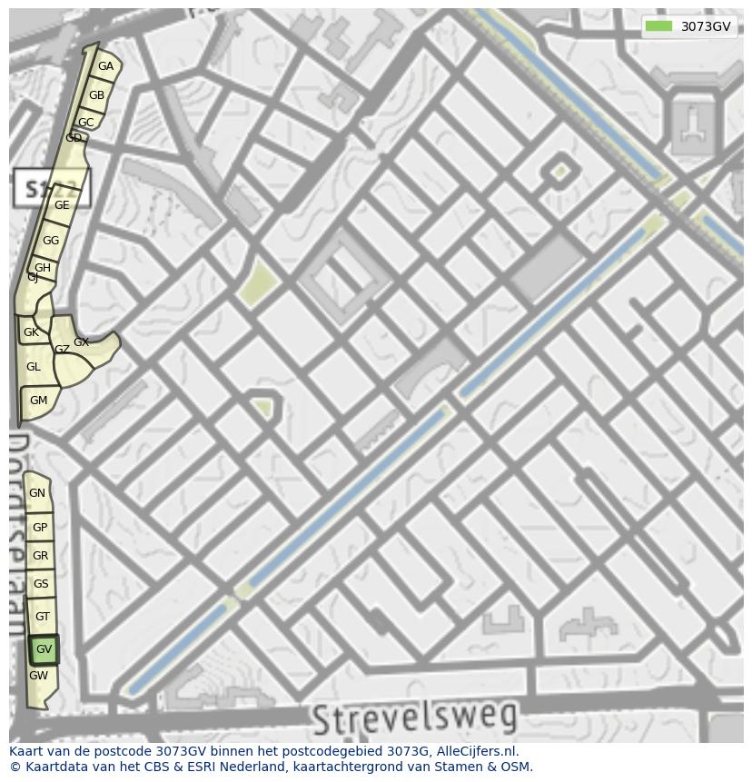 Afbeelding van het postcodegebied 3073 GV op de kaart.
