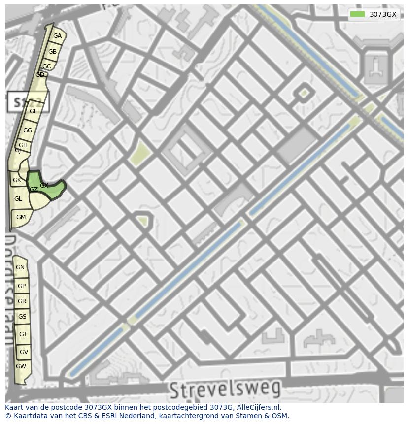 Afbeelding van het postcodegebied 3073 GX op de kaart.