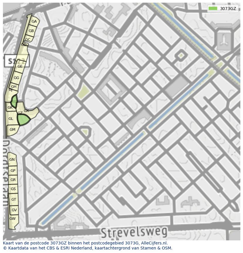 Afbeelding van het postcodegebied 3073 GZ op de kaart.