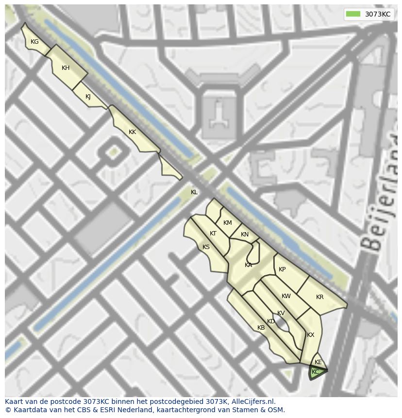 Afbeelding van het postcodegebied 3073 KC op de kaart.