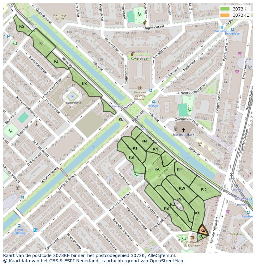 Afbeelding van het postcodegebied 3073 KE op de kaart.