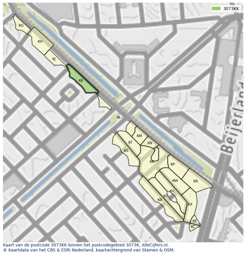 Afbeelding van het postcodegebied 3073 KK op de kaart.
