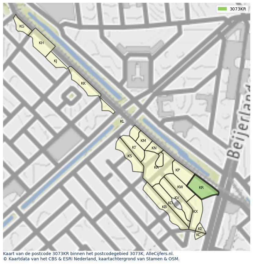 Afbeelding van het postcodegebied 3073 KR op de kaart.