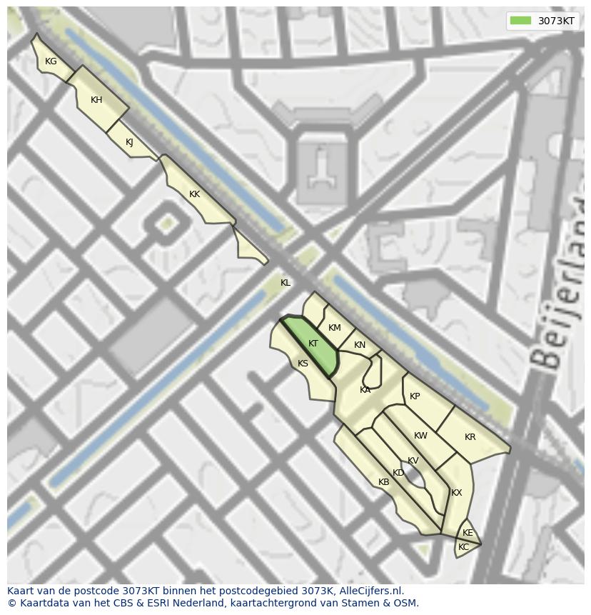 Afbeelding van het postcodegebied 3073 KT op de kaart.