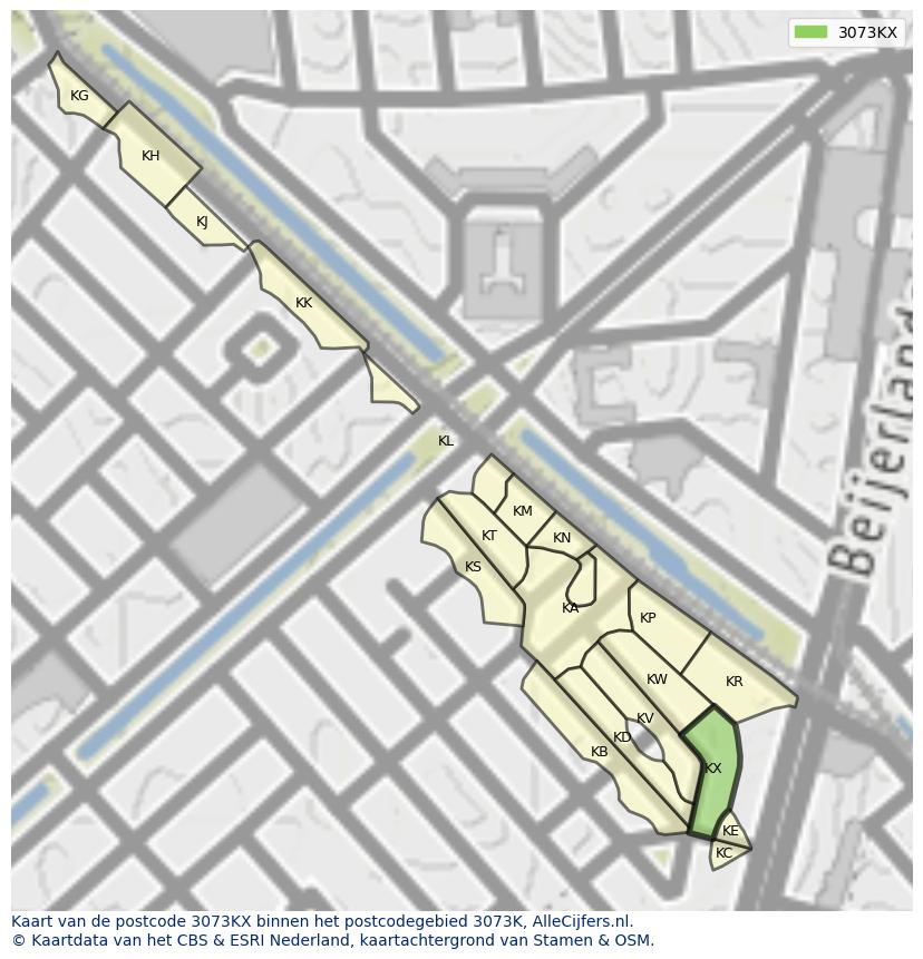 Afbeelding van het postcodegebied 3073 KX op de kaart.