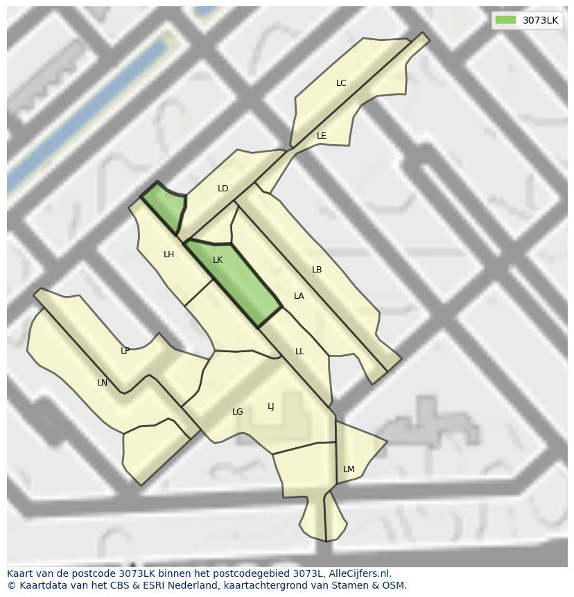 Afbeelding van het postcodegebied 3073 LK op de kaart.