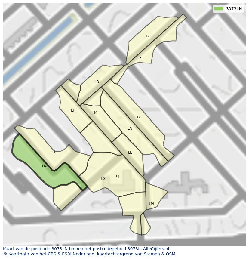 Afbeelding van het postcodegebied 3073 LN op de kaart.