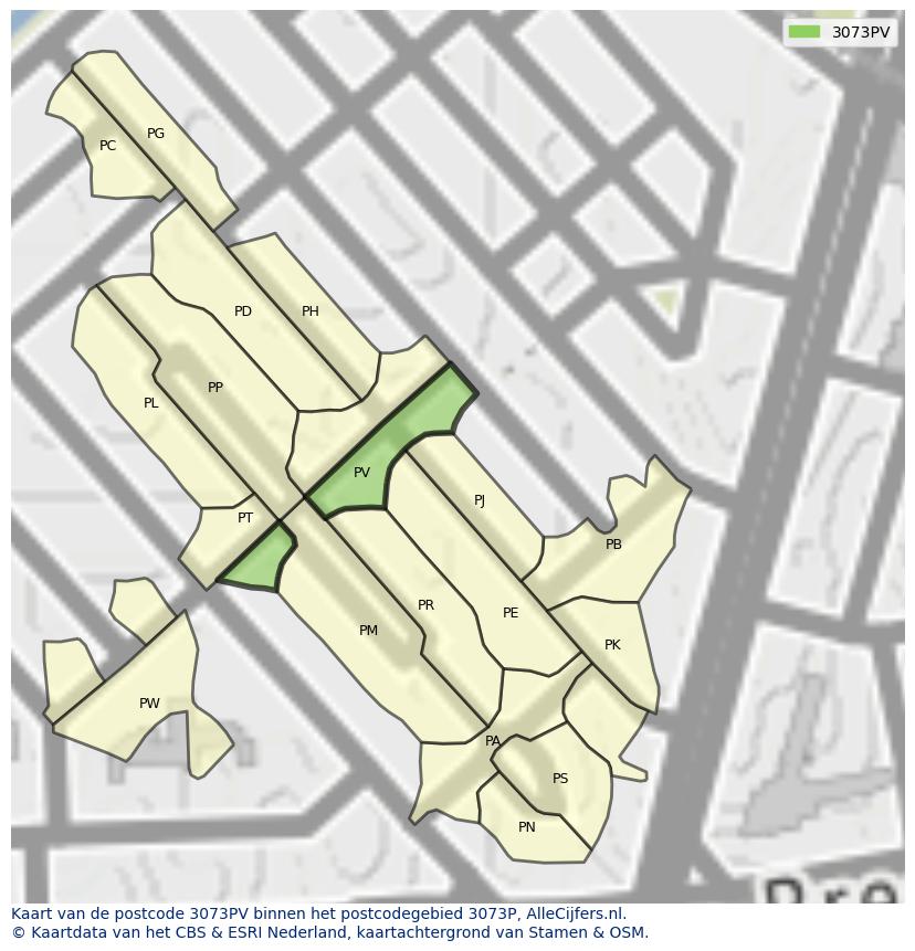 Afbeelding van het postcodegebied 3073 PV op de kaart.