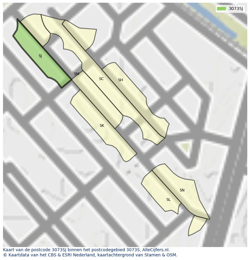 Afbeelding van het postcodegebied 3073 SJ op de kaart.