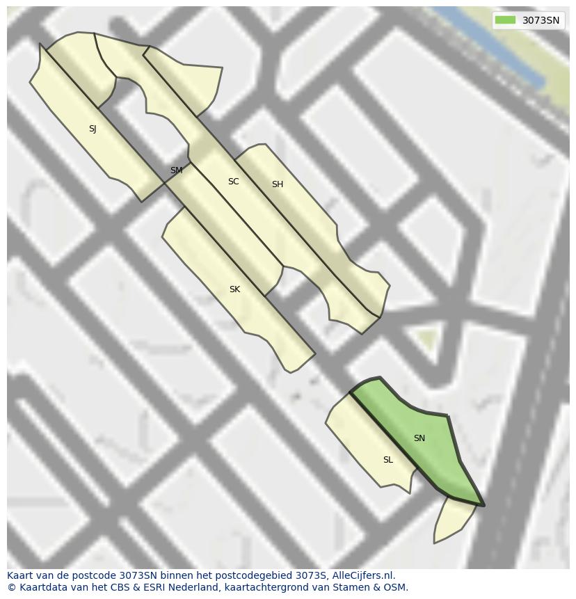 Afbeelding van het postcodegebied 3073 SN op de kaart.