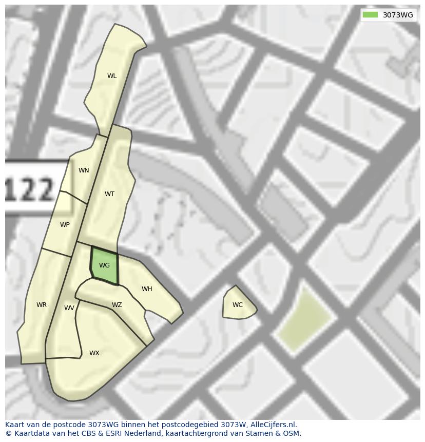 Afbeelding van het postcodegebied 3073 WG op de kaart.