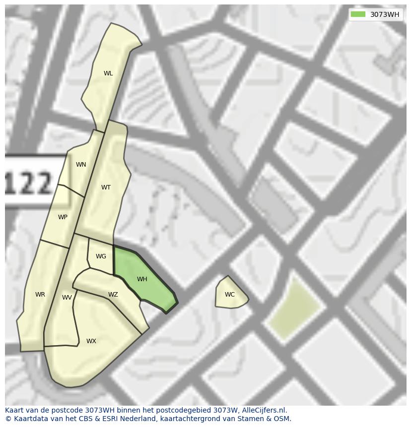 Afbeelding van het postcodegebied 3073 WH op de kaart.