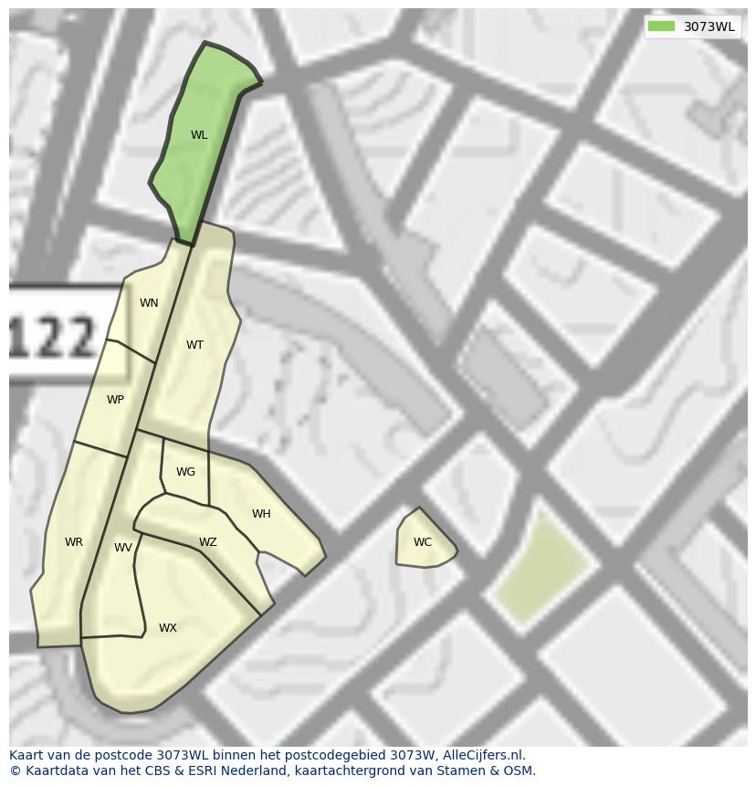 Afbeelding van het postcodegebied 3073 WL op de kaart.