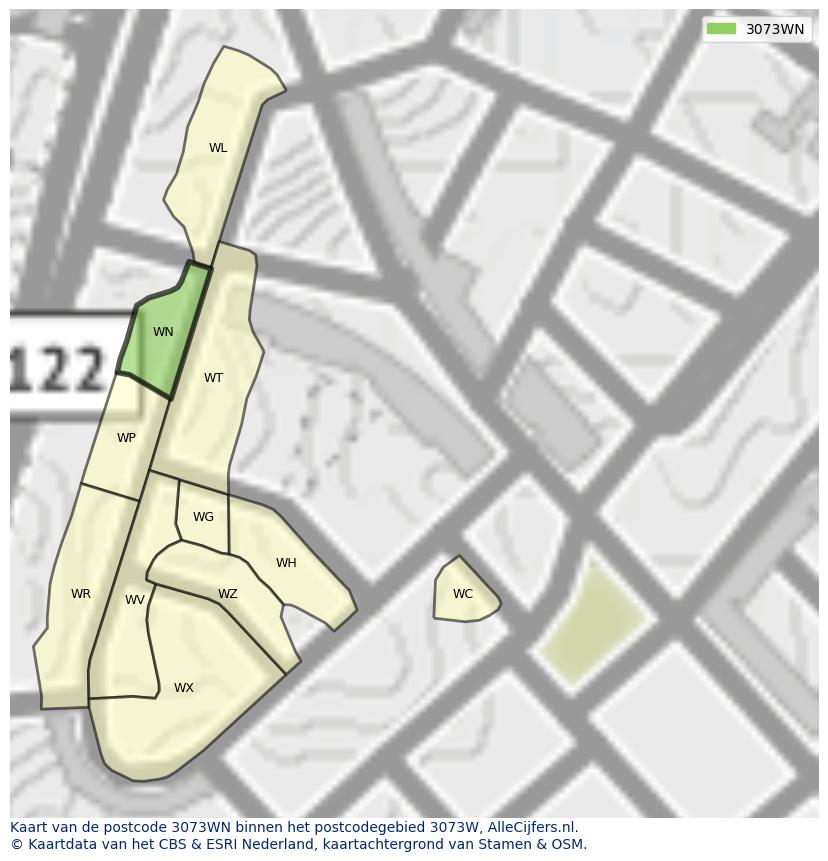 Afbeelding van het postcodegebied 3073 WN op de kaart.