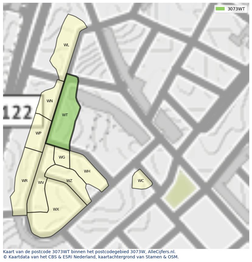 Afbeelding van het postcodegebied 3073 WT op de kaart.