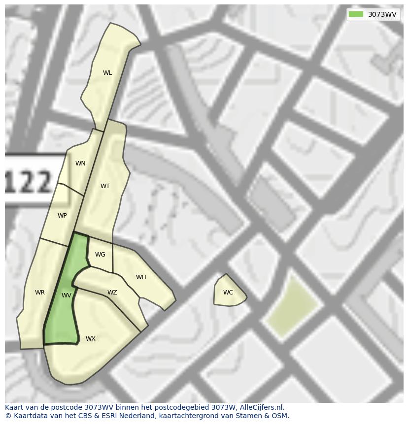 Afbeelding van het postcodegebied 3073 WV op de kaart.