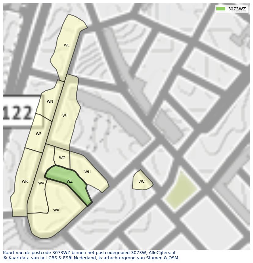 Afbeelding van het postcodegebied 3073 WZ op de kaart.