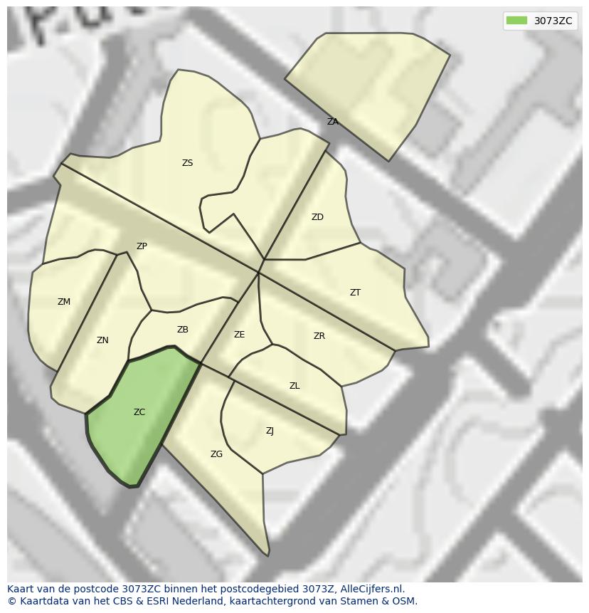 Afbeelding van het postcodegebied 3073 ZC op de kaart.