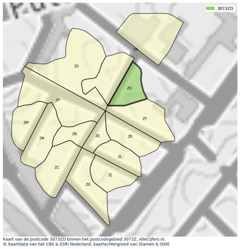 Afbeelding van het postcodegebied 3073 ZD op de kaart.