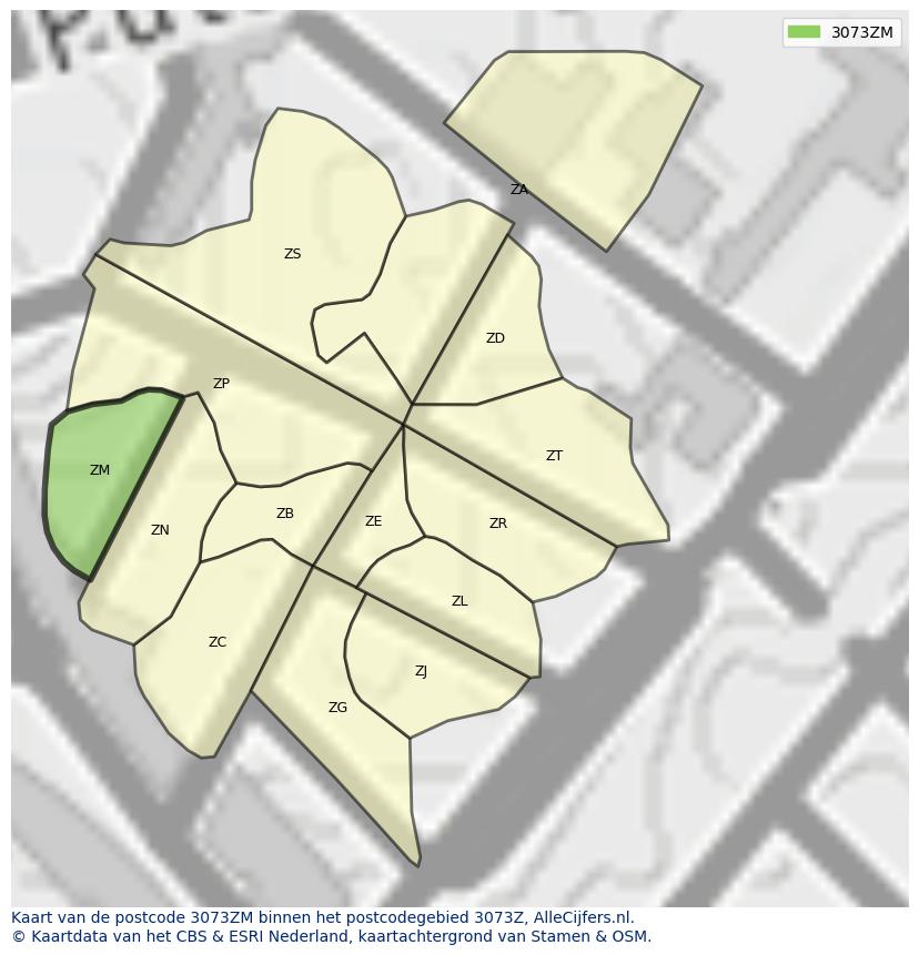 Afbeelding van het postcodegebied 3073 ZM op de kaart.