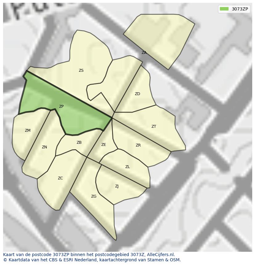 Afbeelding van het postcodegebied 3073 ZP op de kaart.