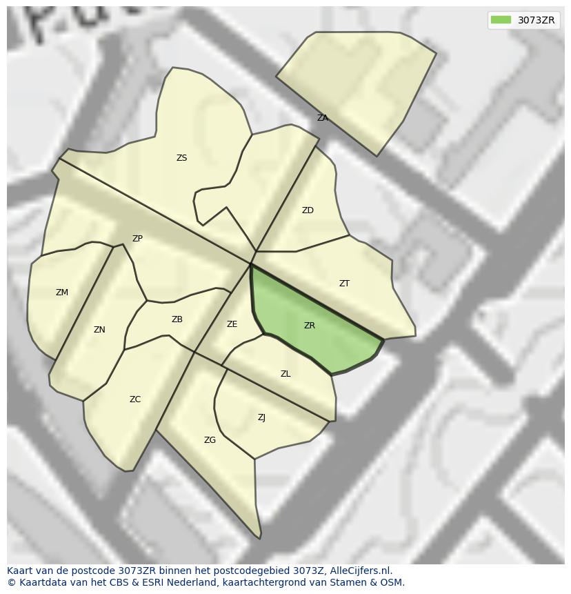 Afbeelding van het postcodegebied 3073 ZR op de kaart.