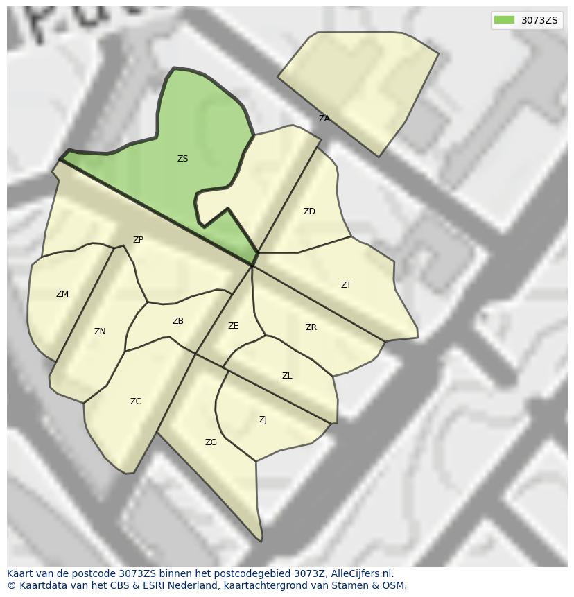 Afbeelding van het postcodegebied 3073 ZS op de kaart.