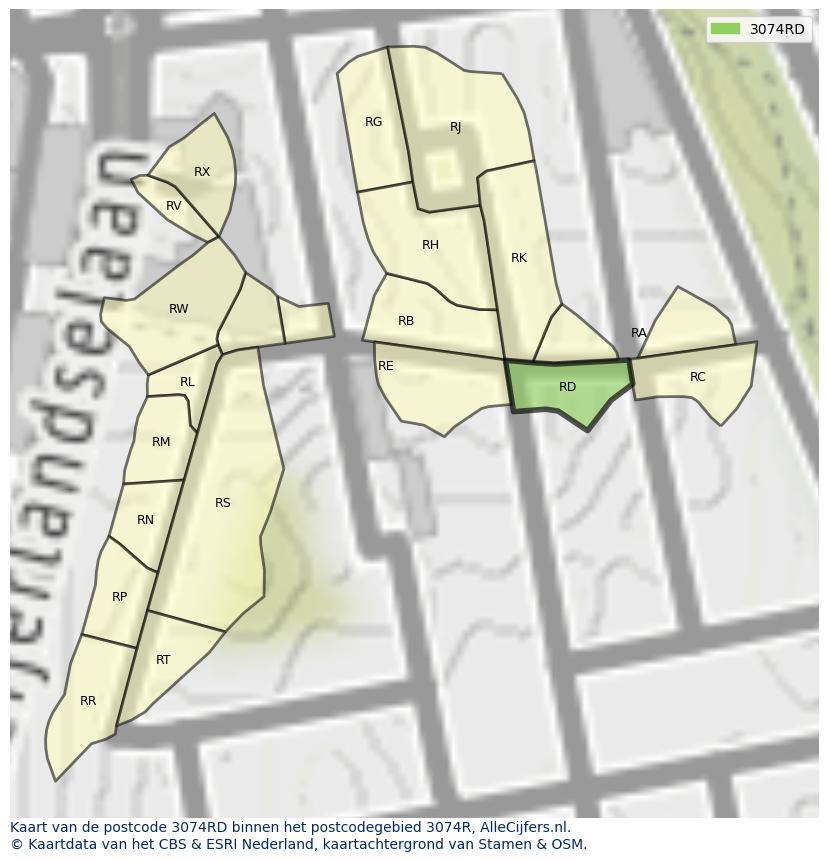 Afbeelding van het postcodegebied 3074 RD op de kaart.