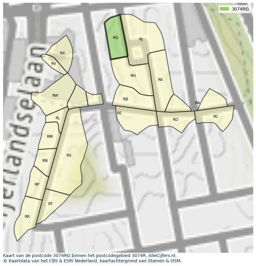 Afbeelding van het postcodegebied 3074 RG op de kaart.