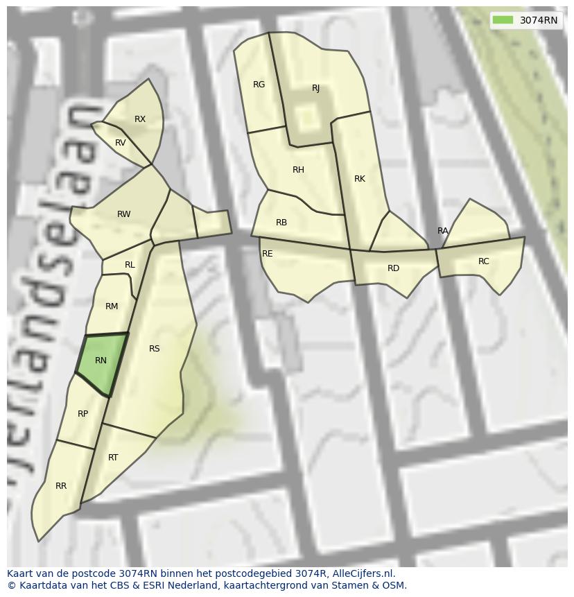 Afbeelding van het postcodegebied 3074 RN op de kaart.