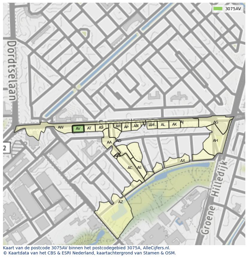 Afbeelding van het postcodegebied 3075 AV op de kaart.