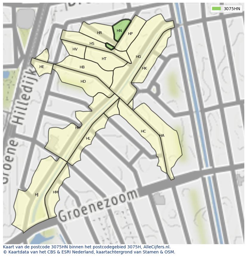 Afbeelding van het postcodegebied 3075 HN op de kaart.
