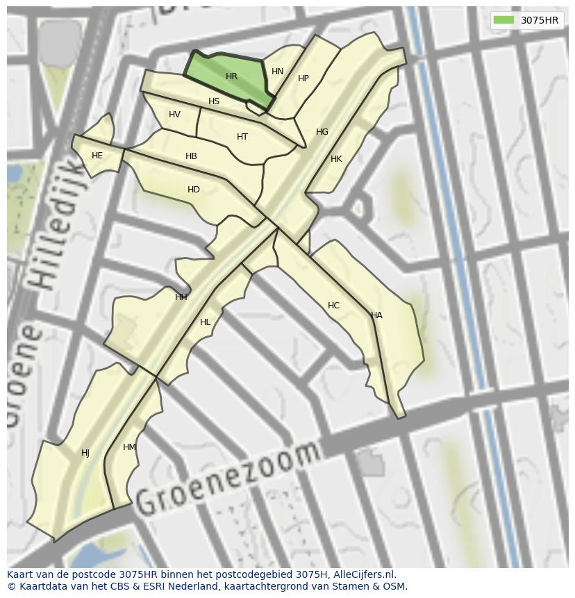 Afbeelding van het postcodegebied 3075 HR op de kaart.