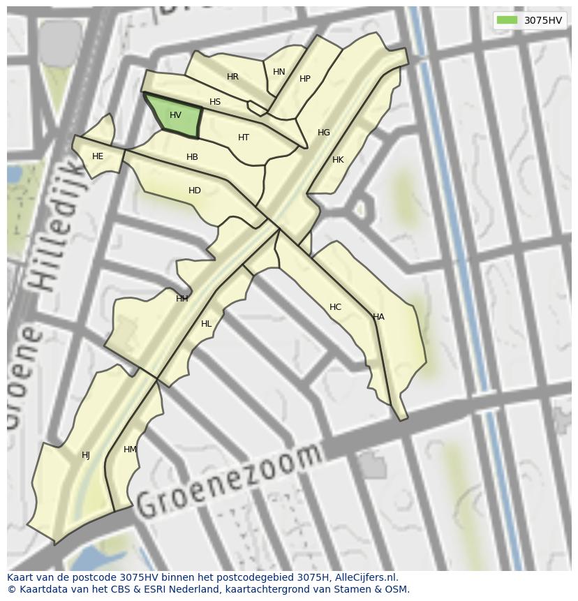 Afbeelding van het postcodegebied 3075 HV op de kaart.